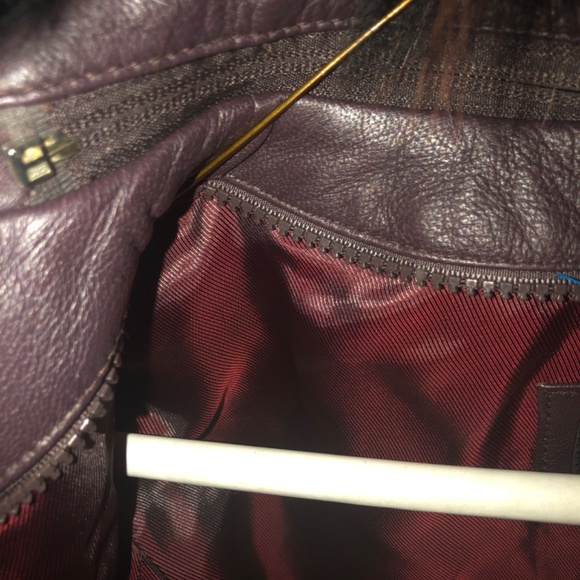 Genuine Leather Purple Coat with Removable Fur Collar - Picture 5 of 7